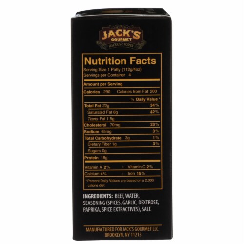 Jack’s Gourmet Delicious and Kosher Sweet Italian Beef Sausage Patties Perspective: right
