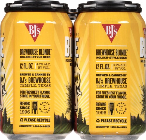 BJ's Brewhouse Blonde Kolsch-Style Beer Perspective: right