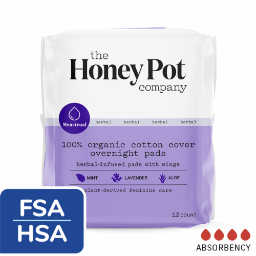 The Honey Pot® Overnight Pads with Wings 100% Organic Cotton Cover Heavy Absorbency Herbal Infused Perspective: right