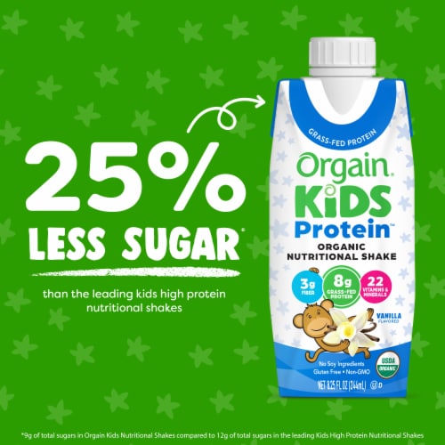 Orgain Organic Kids Nutritional Protein Shake, Vanilla - Kids Snacks with  8g Dairy Protein, 22 Vitamins & Minerals, Fruits & Vegetables, Gluten Free