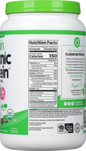 Orgain Organic Vanilla Bean Protein Powder Perspective: right