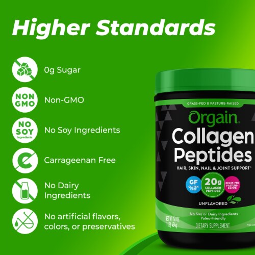 Orgain Hydrolyzed Grass Fed 20g Collagen Peptides Powder, Unflavored Perspective: right