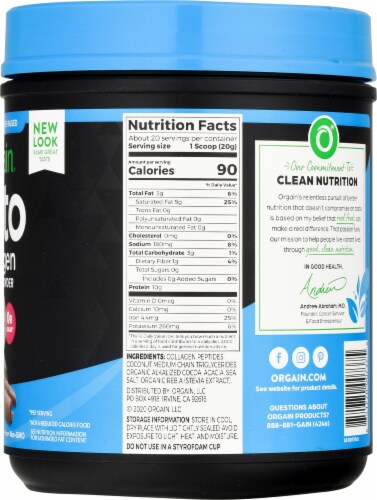 Orgain® Chocolate Ketogentic Collagen Protein Powder Perspective: right