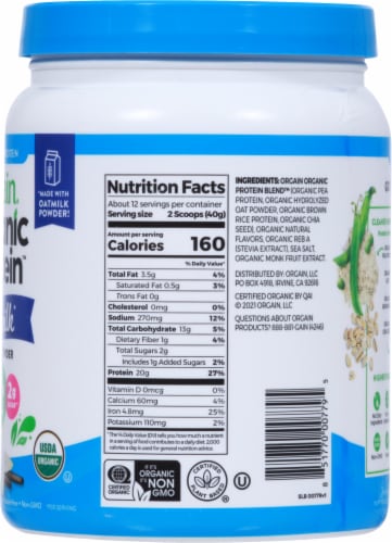 Orgain® Organic Protein™ Vanilla Bean Oatmilk Protein Powder Perspective: right