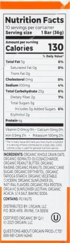Orgain Kids O Bar Peanut Butter Organic Whole Grain Energy Snack Perspective: right