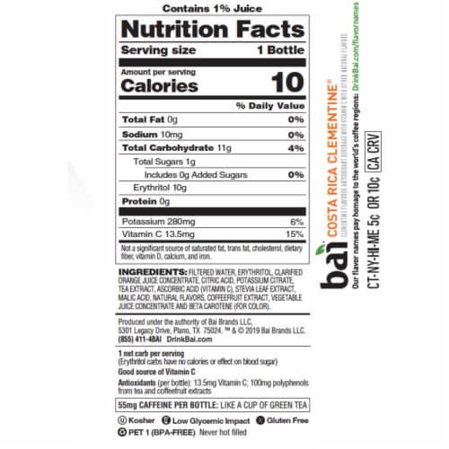 Bai® Antioxidant Infused Costa Rica Clementine Flavored Bottled Water Perspective: right