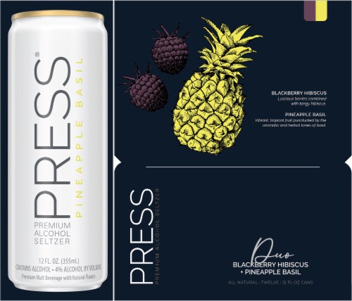 Press Duo Blackberry Hibiscus & Pineapple Basil Alcohol Hard Seltzer Variety Pack Perspective: right
