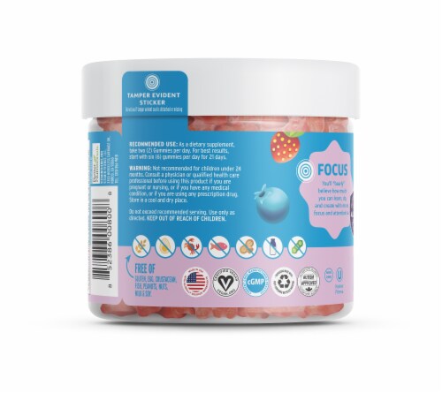 Vitamin Friends Focus Kids Berry Flavored Vegan Gummies 100mg Perspective: right