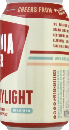 The Virginia Beer Company Saving Daylight Citrus Wheat Beer Perspective: right