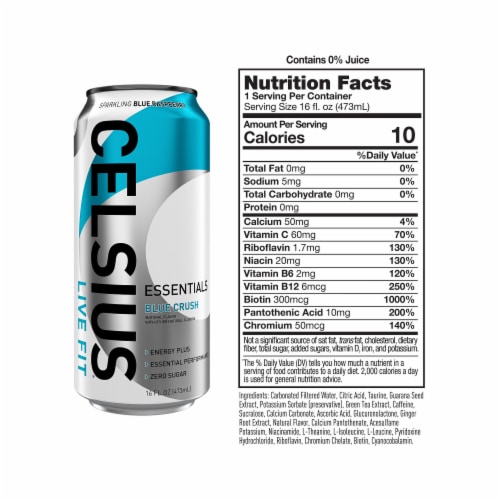 CELSIUS ESSENTIALS™ Sparkling Blue Crush Energy Drink Can Perspective: right