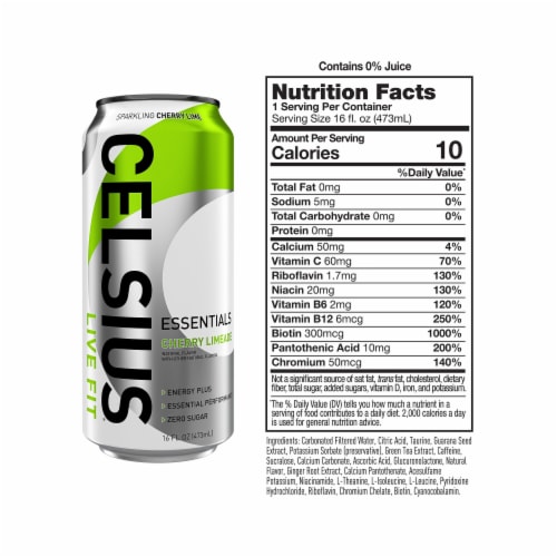 CELSIUS ESSENTIALS™ Sparkling Cherry Limeade Energy Drink Can Perspective: right