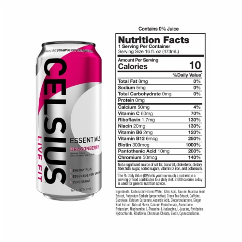 CELSIUS ESSENTIALS™ Sparkling Dragonberry Energy Drink Can Perspective: right