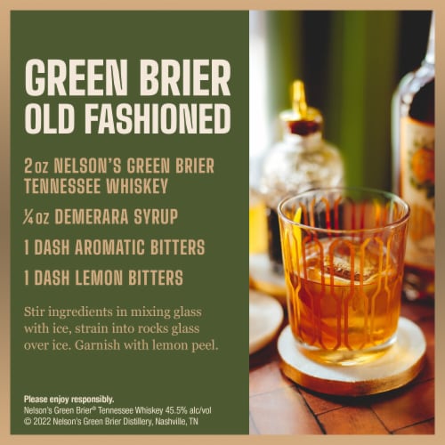Nelson's Green Brier Tennessee Whiskey Hand Made Sour Mash Whiskey Perspective: right