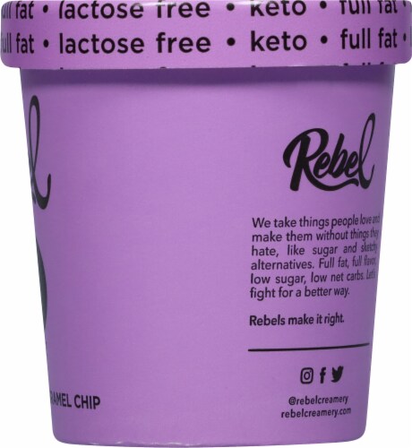 Rebel Keto Peanut Butter Caramel Chip Ice Cream Pint Perspective: right