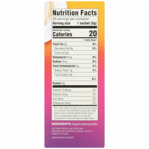 Liva Raw Date Sugar Individual Packets Perspective: right