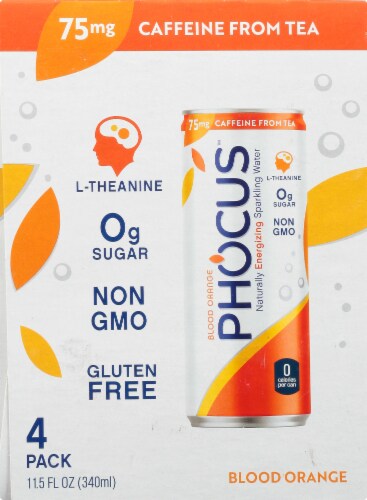 Phocus™ Caffienated Blood Orange Flavored Sparkling Water Cans Perspective: right