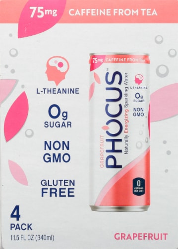 Phocus™ Caffeinated Grapefruit Flavored Sparkling Water Cans Perspective: right