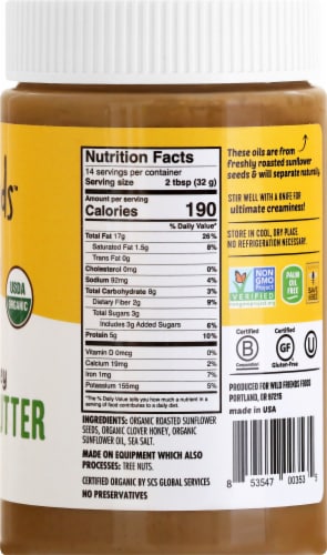 Wild Friends Foods Organic Honey Sunflower Butter Perspective: right