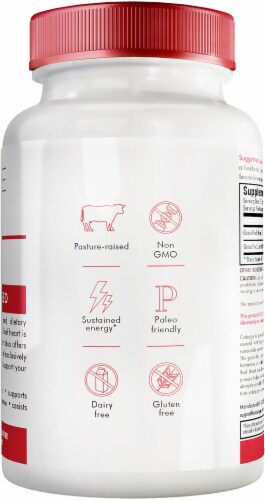 Codeage Grass-Fed Beef Heart Non-Defatted Glandular Supplement Capsules Perspective: right