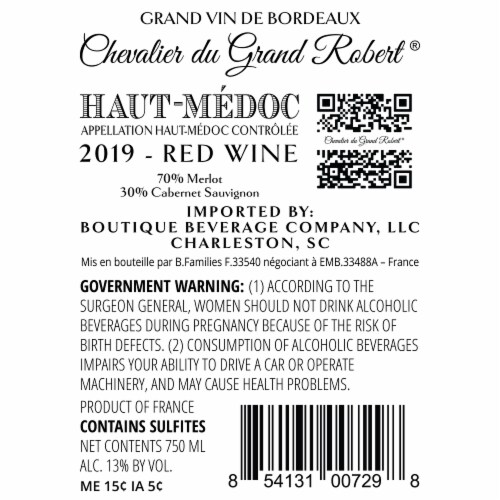 Chevalier du Grand Robert Haut Medoc French Red Wine Perspective: right