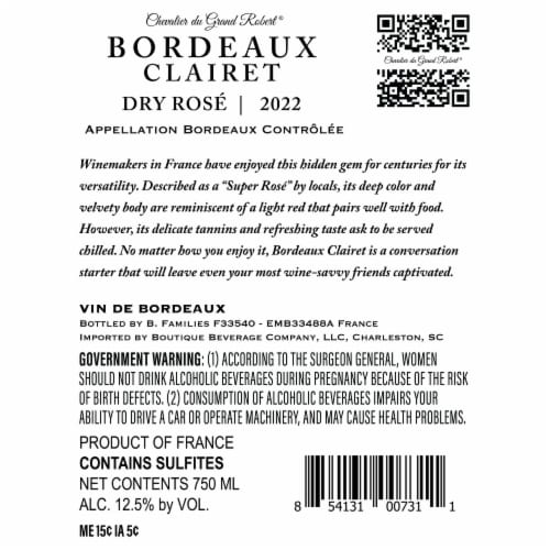 Chevalier du Grand Robert Clairet Rose Wine Perspective: right