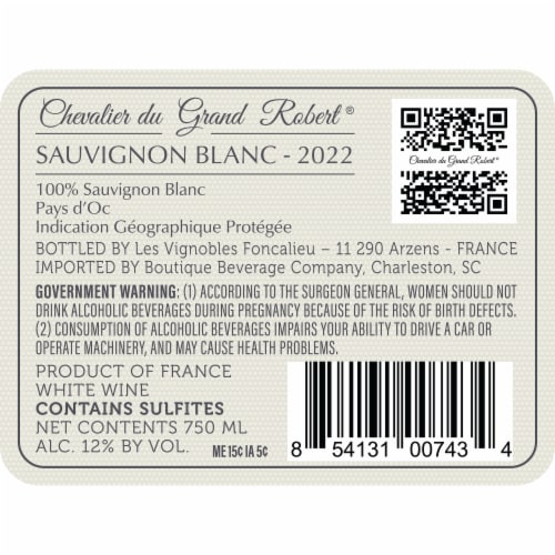 Chevalier du Grand Robert Loire Sauvignon Blanc French White Wine Perspective: right