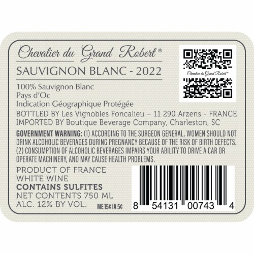 Chevalier du Grand Robert Loire Sauvignon Blanc French White Wine Perspective: right