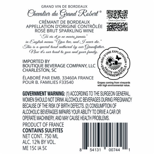 Chevalier du Grand Robert Cremant Brut Rose Wine Perspective: right