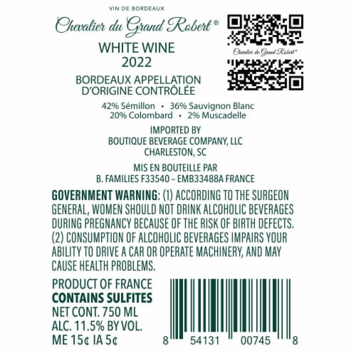 Chevalier du Grand Robert Bordeaux French White Wine Perspective: right
