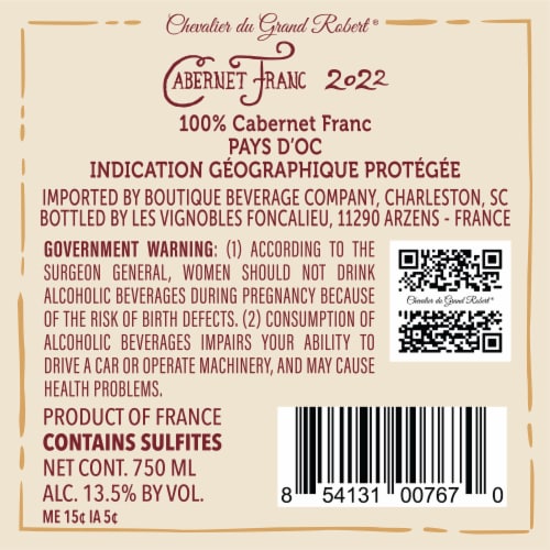 Chevalier du Grand Robert Cabernet Franc French Red Wine Perspective: right
