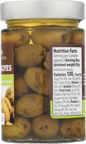 Fine Food Dittmann Garlic Lemon & Herbs Marinated Grilled Green Olives Perspective: right