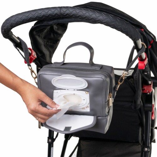 ChangePal Universal Wipes Holder  | FULL Pack of Wipes Version- Gray Vegan Leather Perspective: right