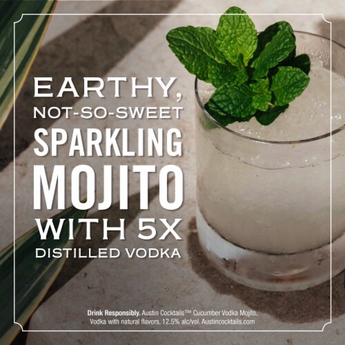 Austin Cocktails Cucumber Lime and Mint Cucumber Vodka Sparkling Mojito Canned Cocktail 4 Cans Perspective: right