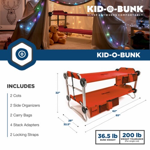 Disc-O-Bed Youth Kid-O-Bunk Benchable Double Cot with Storage Organizers, Red Perspective: right