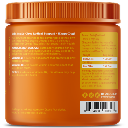Zesty Paws® Omega Bites™ Skin Health Bacon Flavored Soft Chews Perspective: right