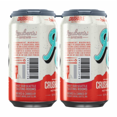 Reuben's Brews Crushable Hazy Pale Ale Beer Perspective: right