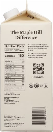 Maple Hill Organic 100% Grassfed Whole Milk Perspective: right