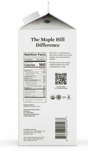 Maple Hill® Organic 100% Grassfed Whole Milk Perspective: right