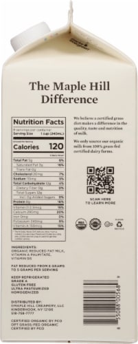 Maple Hill Organic 100% Grassfed Reduced Fat Milk Perspective: right