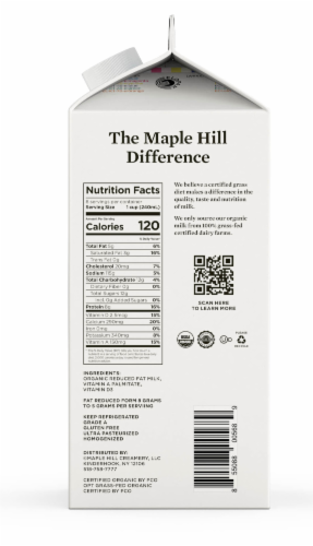 Maple Hill® Organic 100% Grassfed 2% Reduced Fat Milk Perspective: right