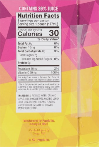 Poppilu® Organic Original Lemon Bold & Tangy Lemonade Pouches Perspective: right