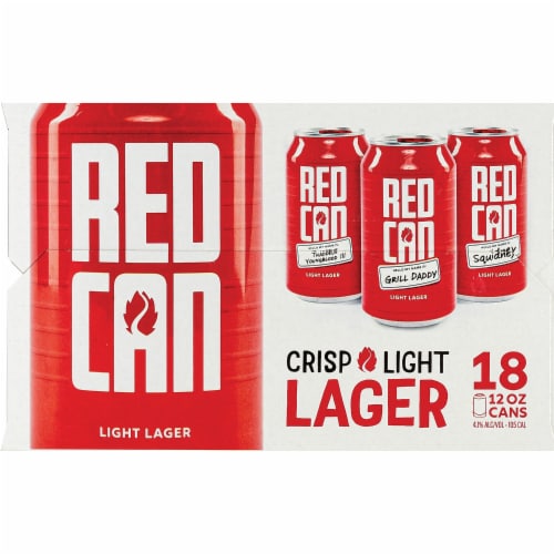 Hop Valley Brewing Co. Red Can Light Lager Beer Perspective: right