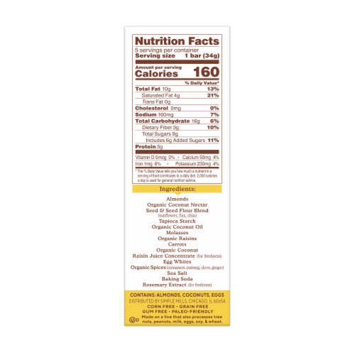 Simple Mills® Soft Baked Spiced Carrot Cake Almond Flour Bars Perspective: right