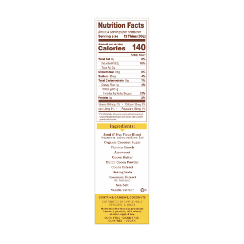 Simple Mills® Seed & Nut Flour Chocolate Brownie Sweet Thins® Cookies Perspective: right
