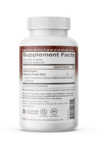 Om Mushroom Cordyceps Mushroom Superfood Capsules Perspective: right