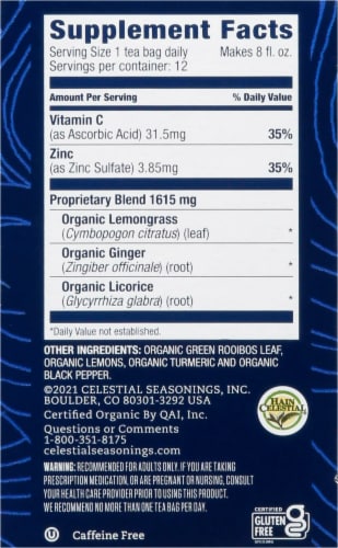 Celestial Seasonings® Tea Well Lemon Ginger Immune Support Herbal Supplement Tea Perspective: right