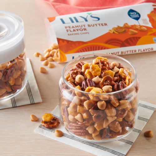 LILY'S Peanut Butter Flavored No Added Sugar Baking Chips Bag Perspective: right