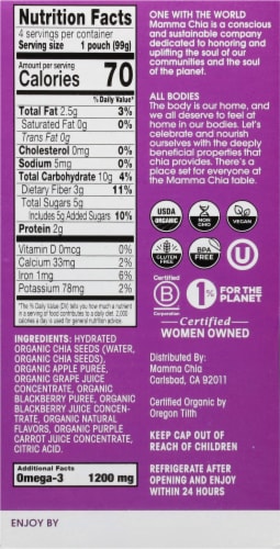 Mamma Chia Organic Chia Squeeze Blackberry Bliss Vitality Snacks 4 Count Perspective: right