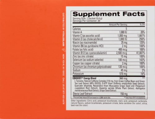 EBOOST Super Powder Mind + Body Orange Energizer Supplement Packets Perspective: right
