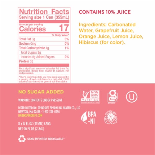 Spindrift® Grapefruit Flavored Sparkling Water Cans Perspective: right